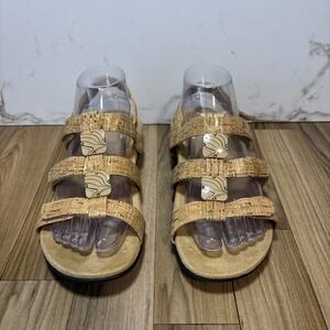 Vionic Sandals Womens 7 M AMBER Slingback Adjustable Tan Cork Gold Comfort Shoes